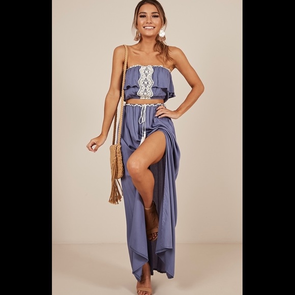 Showpo blue two piece strapless maxi set - Picture 1 of 8